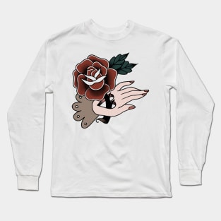 Old school tattoo - rose and hand Long Sleeve T-Shirt